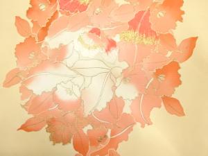 アンティーク　塩瀬手描き蘭模様刺繍名古屋帯